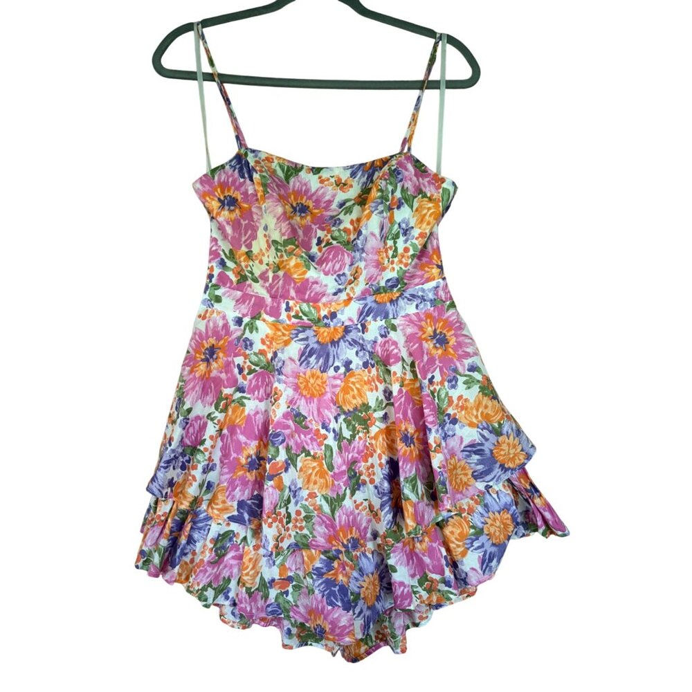 One And Only Collective Floral Ruffle Hem Mini Romper Dress Open Back Design